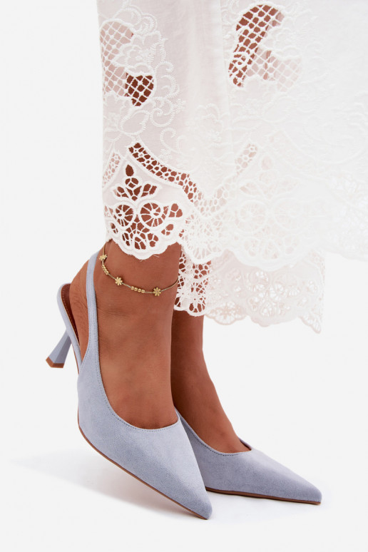 Women's sandals with slim heels in blue faux suede Saria