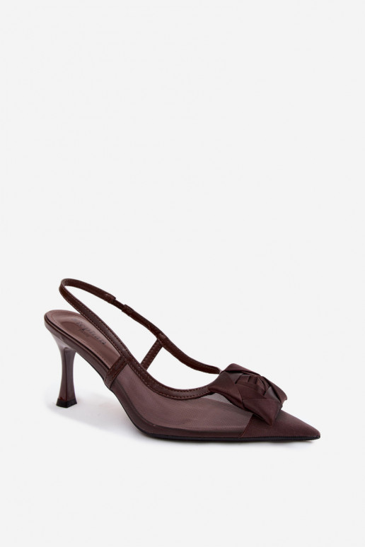 Mesh sandals with ornaments and heels in chocolate Jasmina