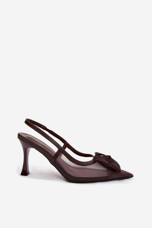 Mesh sandals with ornaments and heels in chocolate Jasmina