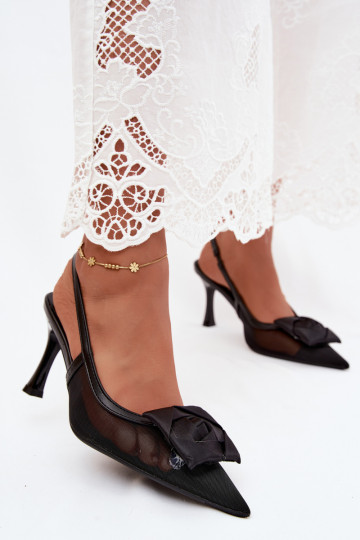 Mesh Sandals With Embellishment On Heel Hourglass Shape Black Jasmina 2