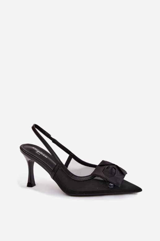 Mesh Sandals With Embellishment On Heel Hourglass Shape Black Jasmina