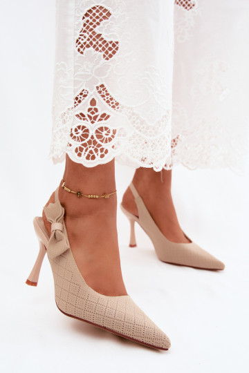 Sandals with thin heels and bows in sand color Cosma 2