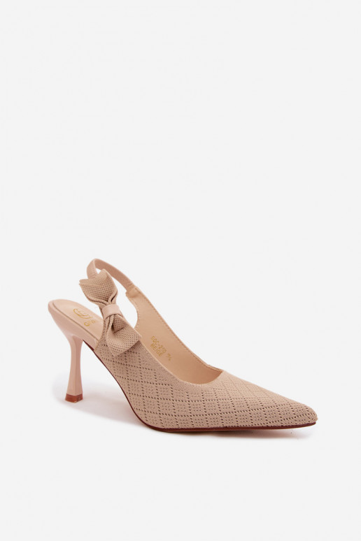Sandals with thin heels and bows in sand color Cosma