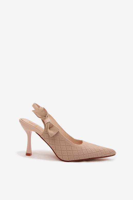 Sandals with thin heels and bows in sand color Cosma