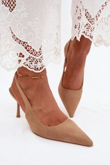 Women's High Heel Sandals Dark Beige Eco Suede Kevina