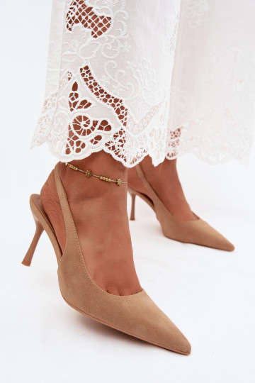 Women's High Heel Sandals Dark Beige Eco Suede Kevina 2
