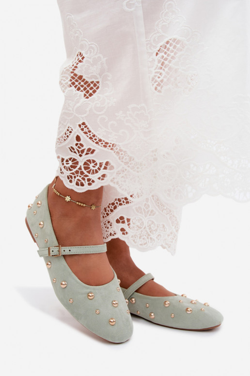 Baleriny z dekoracją i paskami w miętowym Cuddly