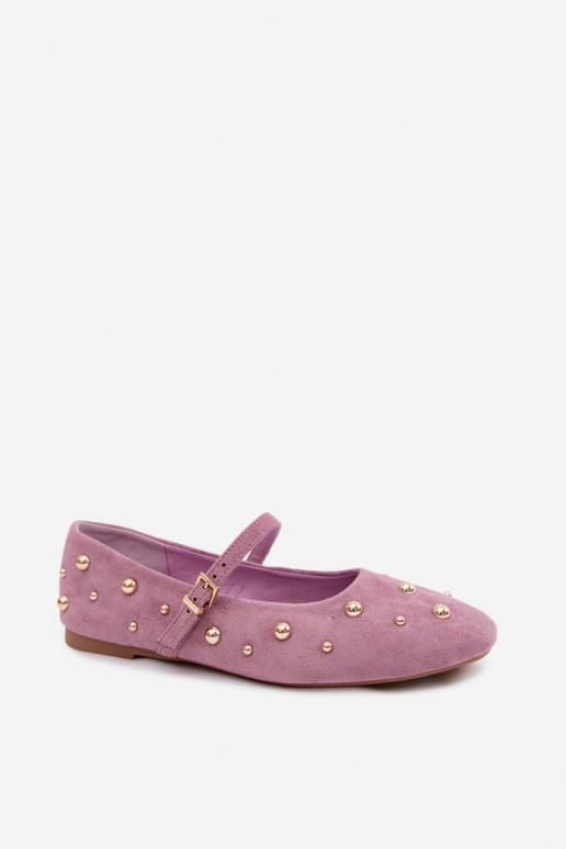 Ballet flats with decoration and straps in violet Cuddly