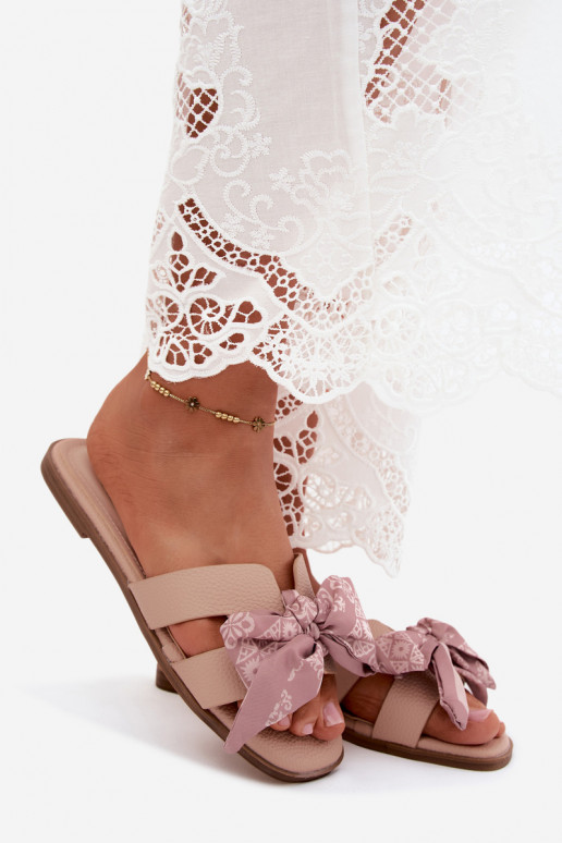Women's Flat Heel Sandals With Bow Nude Caprissa