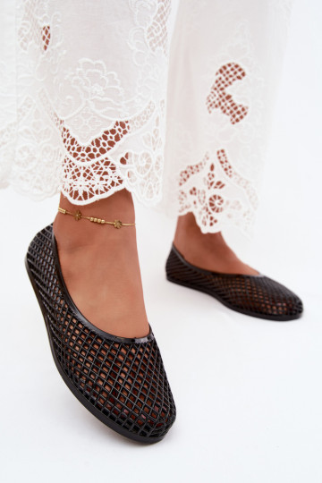 Bonnita Openwork Rubber Flat Black Ballerinas