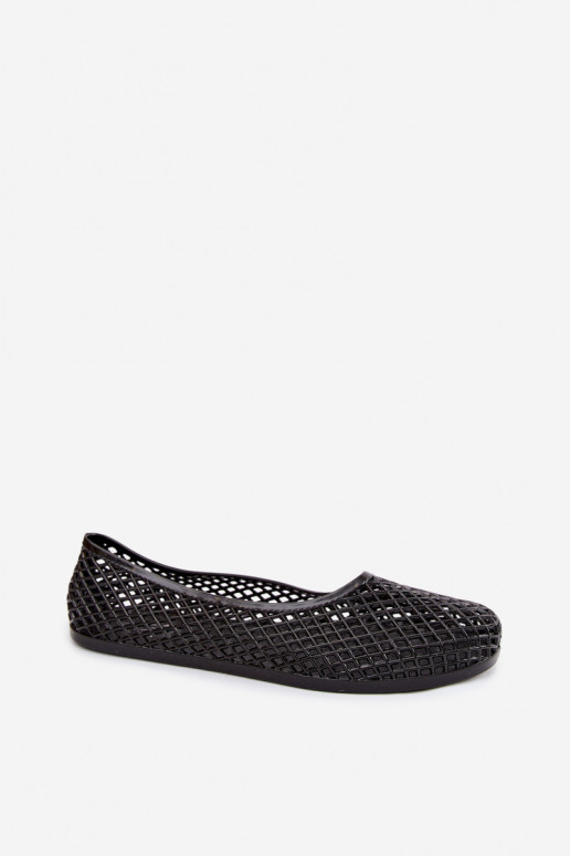 Bonnita Openwork Rubber Flat Black Ballerinas