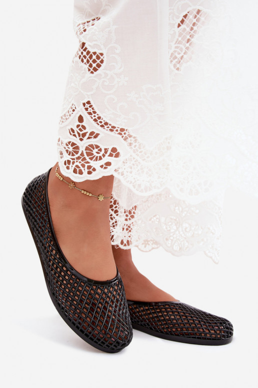 Bonnita Openwork Rubber Flat Black Ballerinas