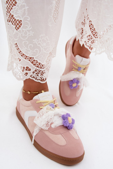 Women's sneakers with fancy flowers and a bow in pink Coastelle 2