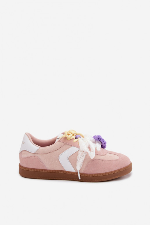 Damskie sneakersy z ozdobnymi kwiatami i kokardką w różowym kolorze Coastelle