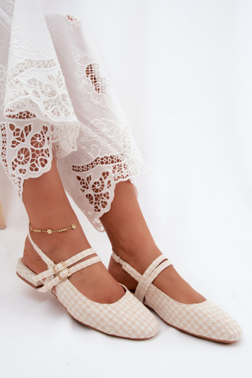 Sand-colored women's sandals with straps and wide heels Kamelijah