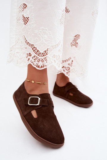 Women's shoes with buckles made of faux suede in chocolate color Sombellia
