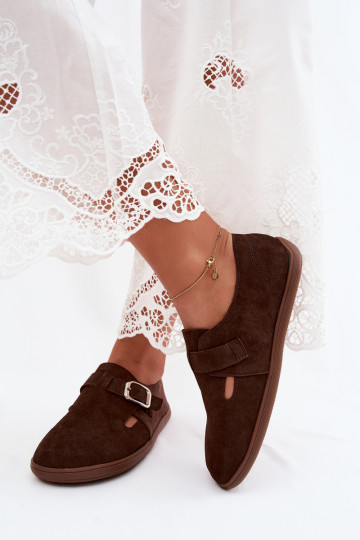 Women's shoes with buckles made of faux suede in chocolate color Sombellia 2