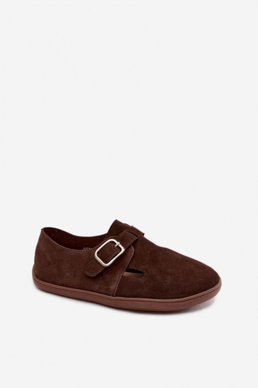 Damskie buty z klamrami z sztucznego zamszu w kolorze czekoladowym Sombellia