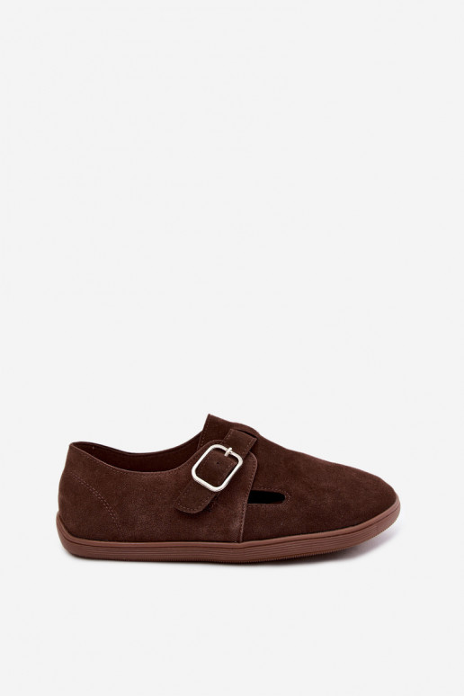 Women's shoes with buckles made of faux suede in chocolate color Sombellia