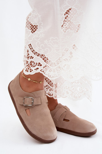 Sand-colored women's shoes with buckles made of faux suede Sombellia 2