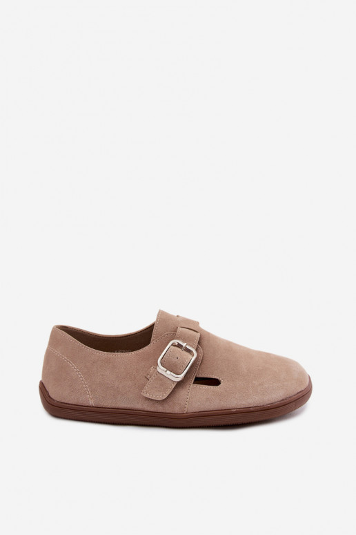 Sand-colored women's shoes with buckles made of faux suede Sombellia
