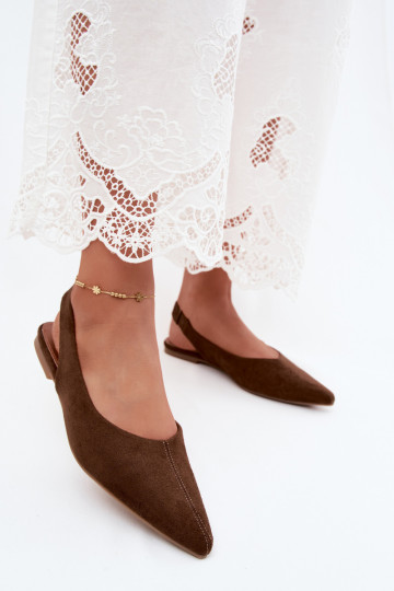 Ballet flats with open heel made of faux suede in brown Merceria