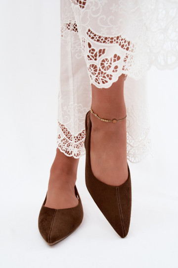 Ballet flats with open heel made of faux suede in brown Merceria 2