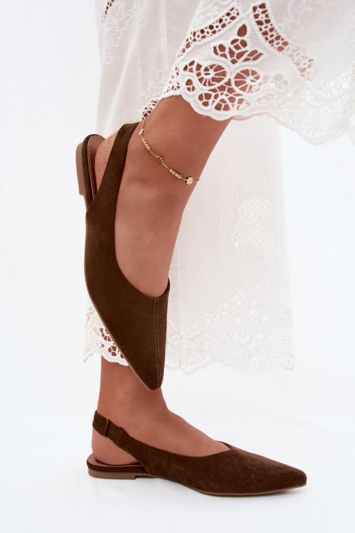 Ballet flats with open heel made of faux suede in brown Merceria