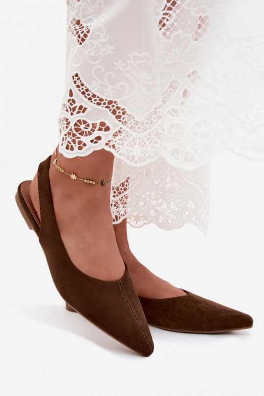 Ballet flats with open heel made of faux suede in brown Merceria