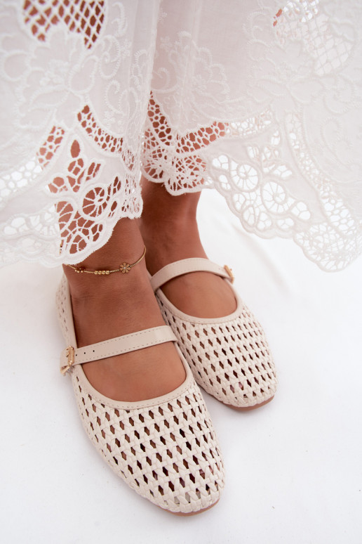 Cut-out ballet flats with weaving and straps in sand color Solessa