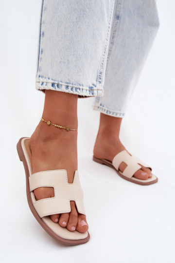 Women's slippers with cut-outs flat made of faux leather in ivory color Santoria 2