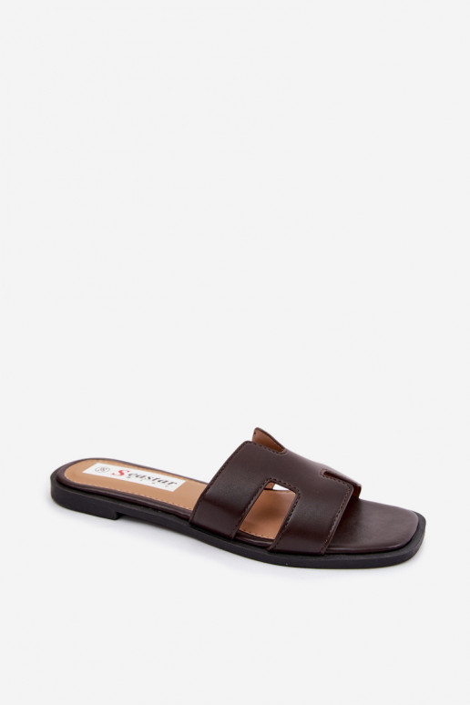Faux leather women's slippers with cutouts CzekoladoĮe Santoria