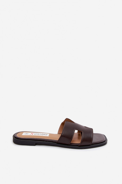 Faux leather women's slippers with cutouts CzekoladoĮe Santoria