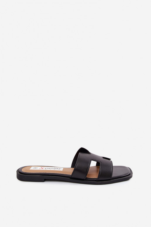 Black faux leather women's slippers with cutouts Santoria