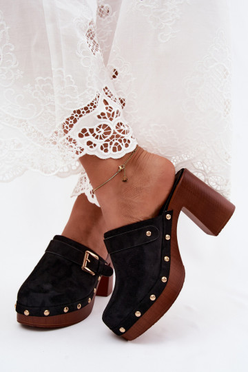 Black women's clogs with heels, buckles, and studs Lagunelle 2