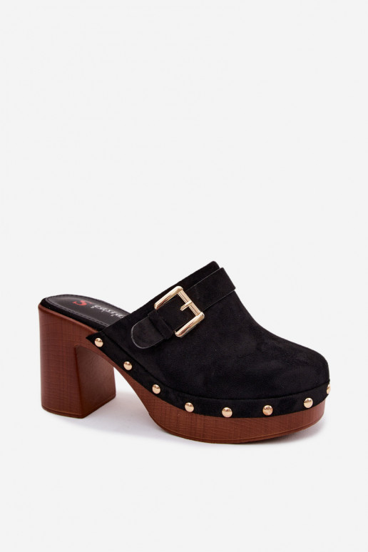 Black women's clogs with heels, buckles, and studs Lagunelle