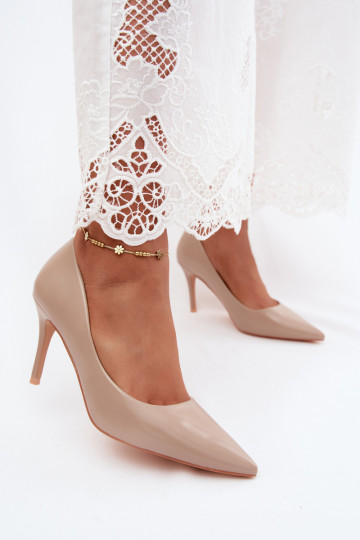 Sand-colored faux leather high-heeled shoes with a patent effect Tropessa