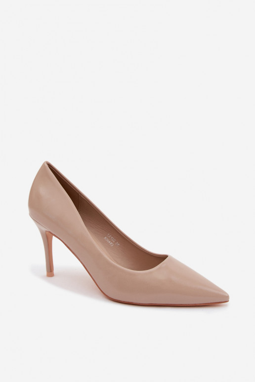 Sand-colored faux leather high-heeled shoes with a patent effect Tropessa