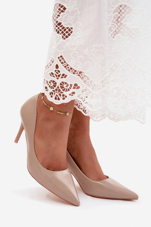 Sand-colored faux leather high-heeled shoes with a patent effect Tropessa
