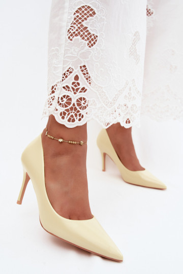 Yellow faux leather high heels with patent effect Tropessa 2