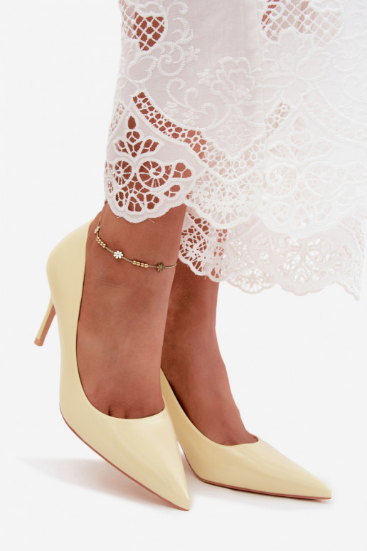 Yellow faux leather high heels with patent effect Tropessa