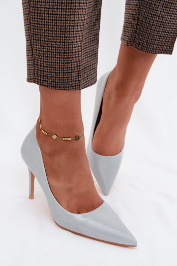 Blue faux leather high-heeled shoes with a patent effect Tropessa