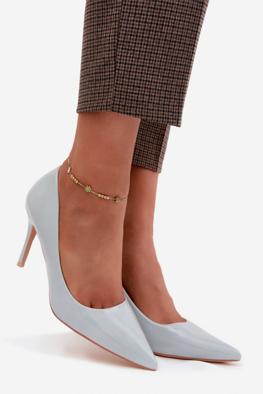 Blue faux leather high-heeled shoes with a patent effect Tropessa