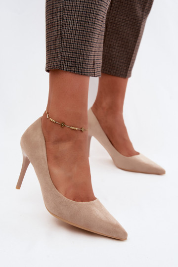 Sand-colored high heels made of faux suede Tropessa 2