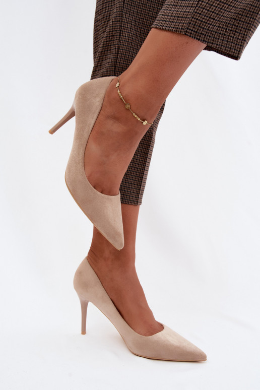 Sand-colored high heels made of faux suede Tropessa