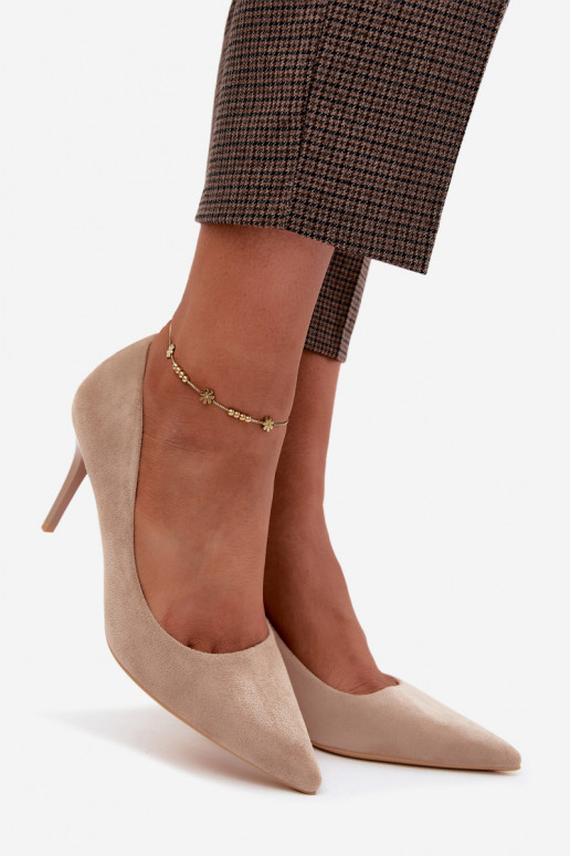 Sand-colored high heels made of faux suede Tropessa