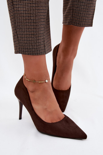 Chocolate-colored high heels made of faux suede Tropessa