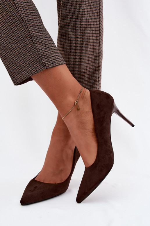 Chocolate-colored high heels made of faux suede Tropessa