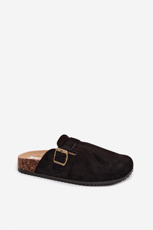 Black women's clogs with buckles made of faux suede Tropina