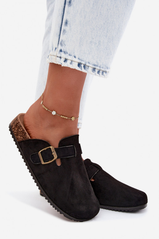 Black women's clogs with buckles made of faux suede Tropina